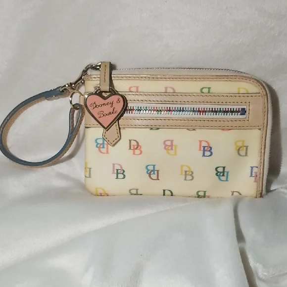 Dooney & Bourke Cream Multicolor Logo Wristlet - Picture 1 of 5